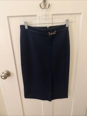 Ann Taylor Navy Midi Skirt with Gold Accent
